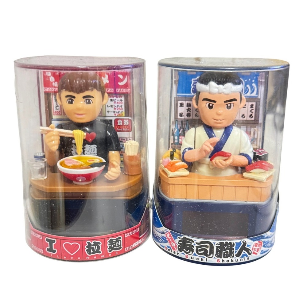 Santa Co Japanese Solar Bobblehead Set Sushi Chef & Ramen Diner New Multicolor